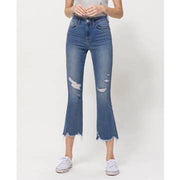 High Rise Distressed Crop Flare Jeans
