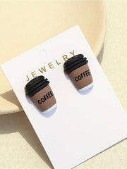 Mini Coffee Cup Design Stud Earrings