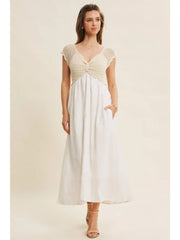 NB Crochet  with Floral Embroidery Midi Dress