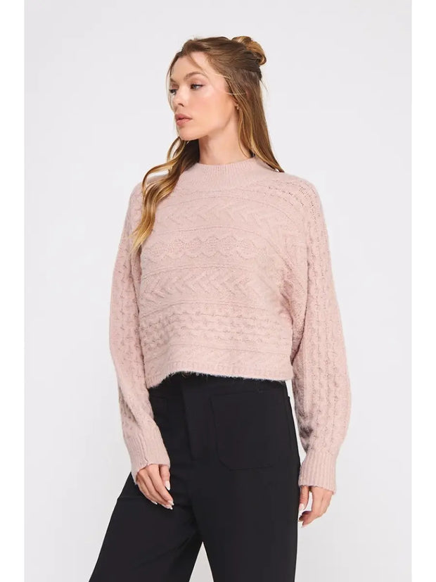 April Ribbed Pointelle Mock Neck Sweater NB