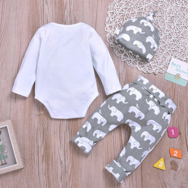 3-piece Baby Little Peanut Bodysuit Pants with Hat Set