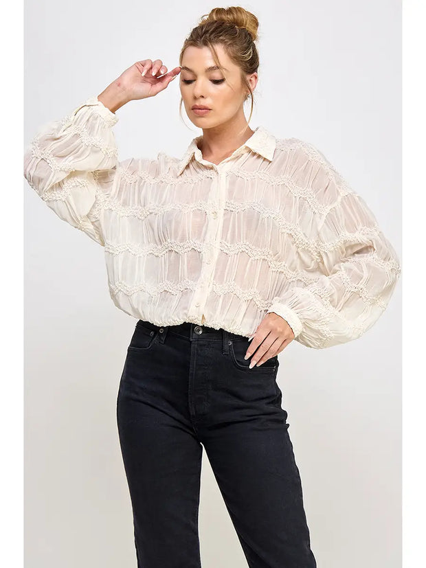 Romantic Sheer Button Front Blouse NB