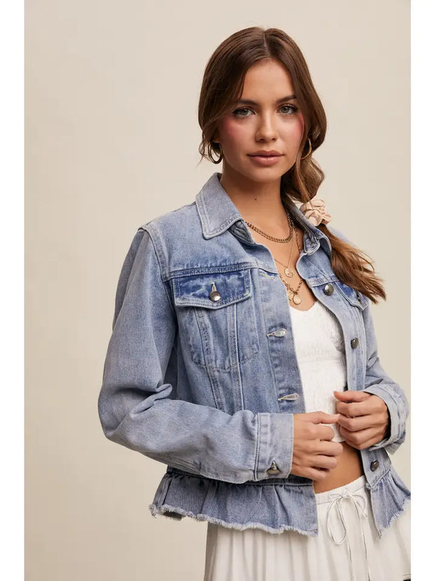 Tia Ruffled Hem Denim Jacket NB