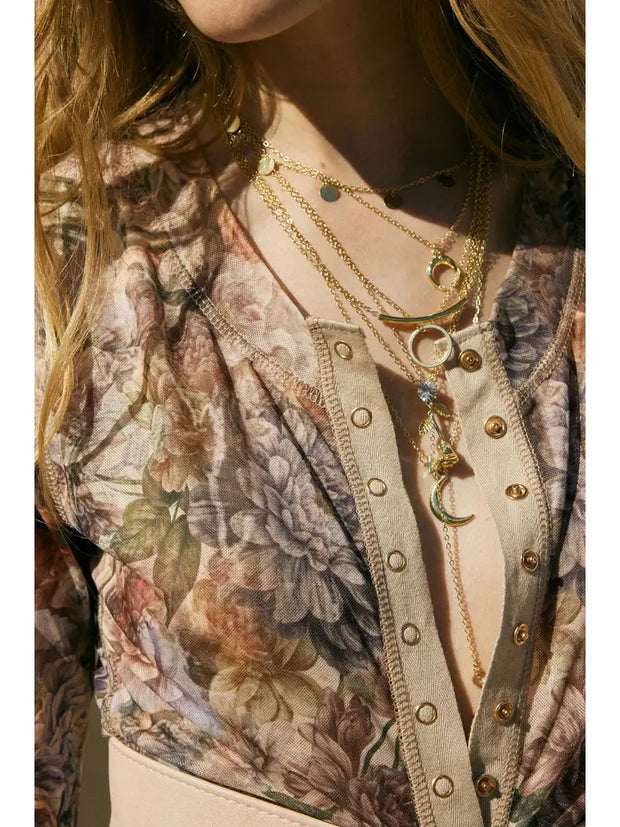 Floral Print Mesh SnapLong-Sleeve Top