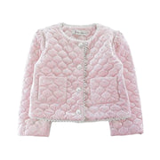 Child Pearl Trim Velvet Quilted Jacket