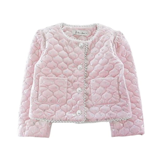 Child Pearl Trim Velvet Quilted Jacket