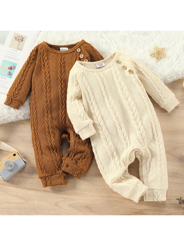 Baby Boy/Girl Solid Cable Knit Long-Sleeve Jumpsuit