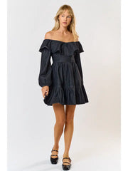 NB OFF THE SHOULDER  Denim BLACK DRESS