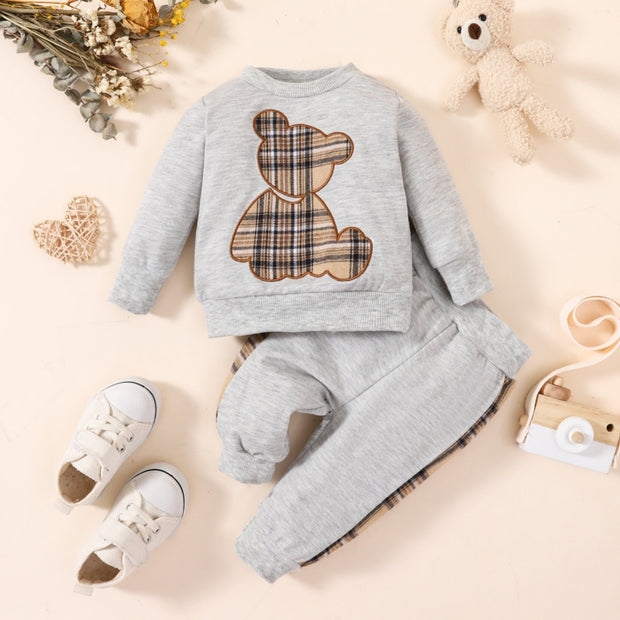 2pcs Bear Sweatshirt and Sweatpants Set