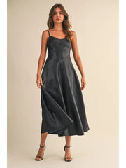 SANDY  Leather  A Line Midi Dress