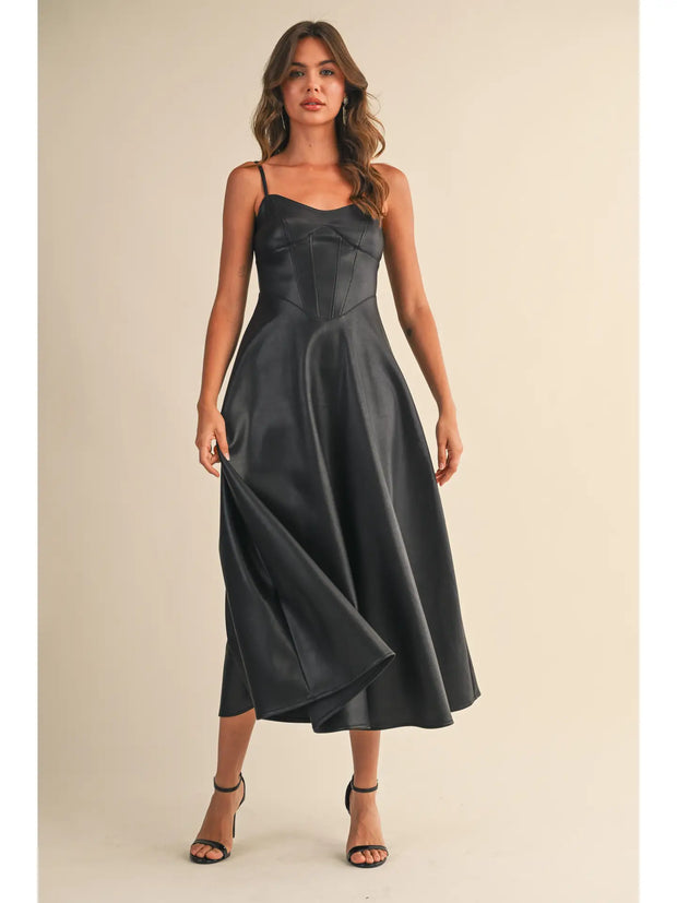 SANDY  Leather  A Line Midi Dress