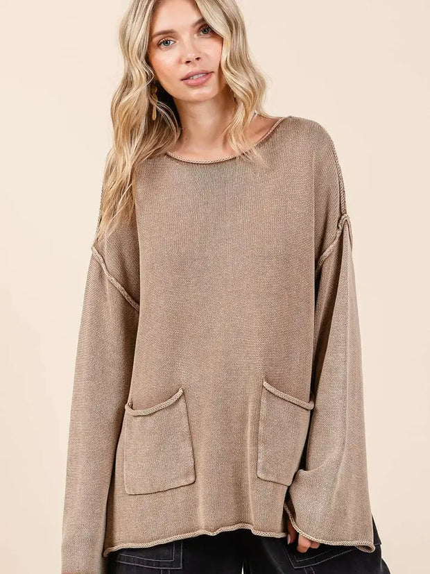 NB Mary  Patch Pocket Cut Edge Sweater Top