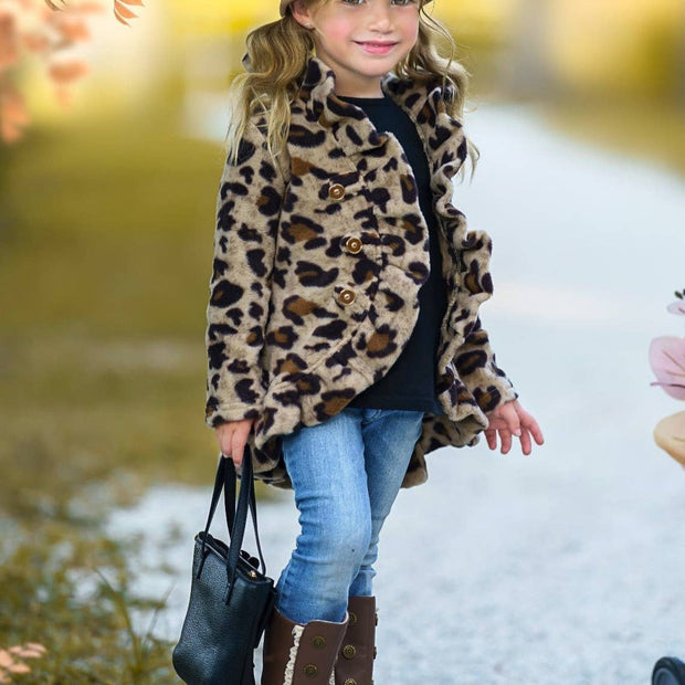 Leopard Ruffle Fleece Cardigan