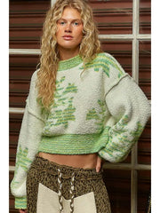 POL Balloon Sleeve Floral Cropped Sweater Top TGS