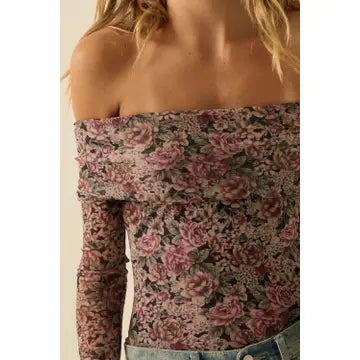 NB Floral Mesh Off-Shoulder Bodysuit