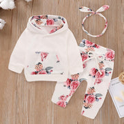 3pcs Baby Girl Floral Long-Sleeve Hoodie, Pants & Headband Set