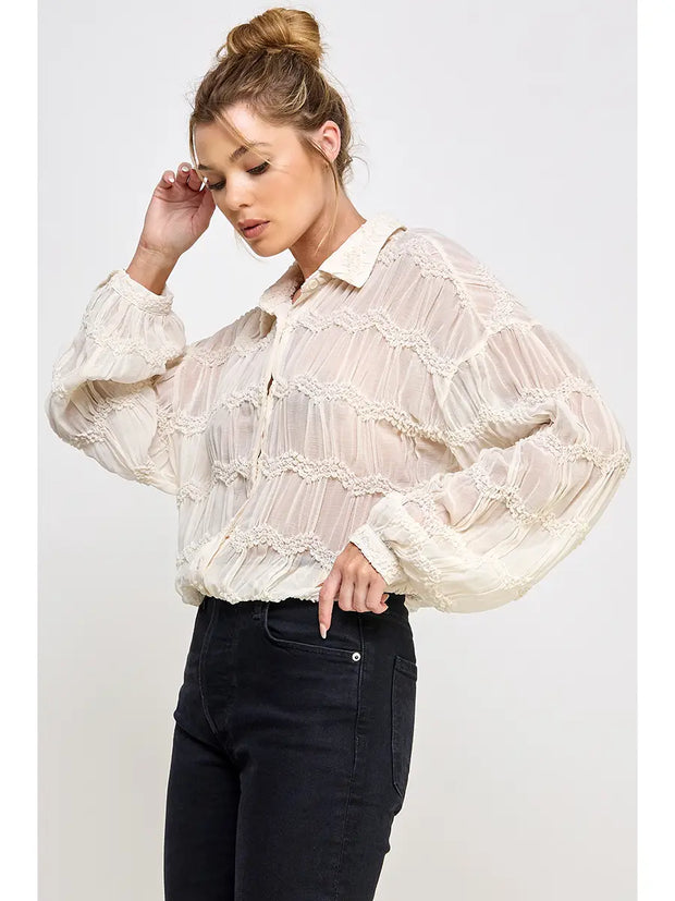 Romantic Sheer Button Front Blouse NB