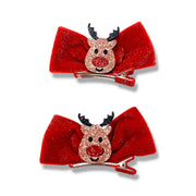velvet Reindeer Bows Hair Clip