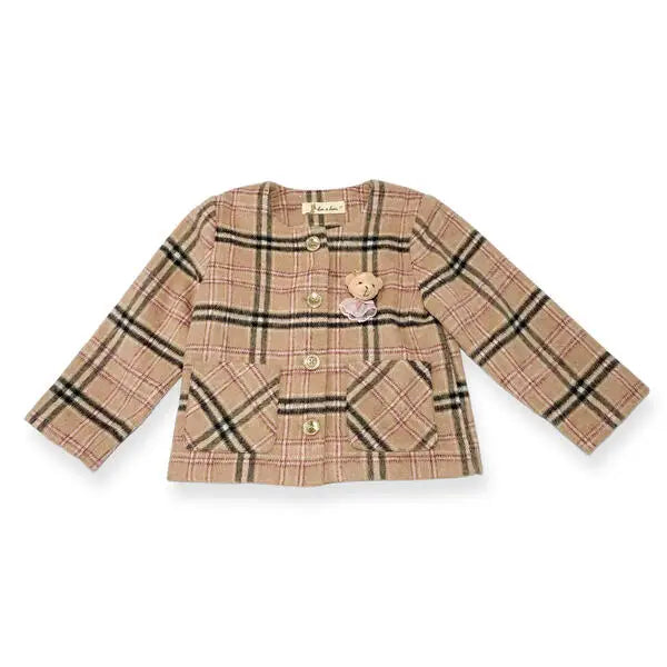 Plaid Jacket w/ Bear Brooch burberry look