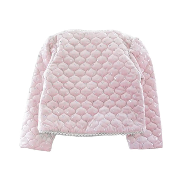 Child Pearl Trim Velvet Quilted Jacket