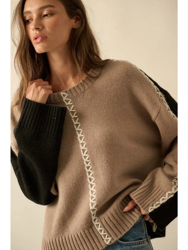 Penny  Knit Stitched Loose-Fit Sweater NB