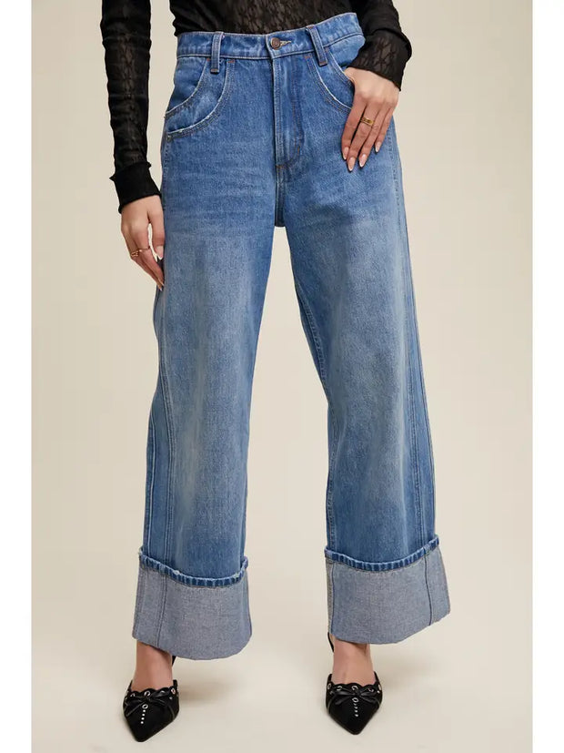 Pari Cuffed Wide Leg Denim Pants NB