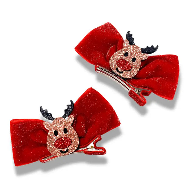 velvet Reindeer Bows Hair Clip