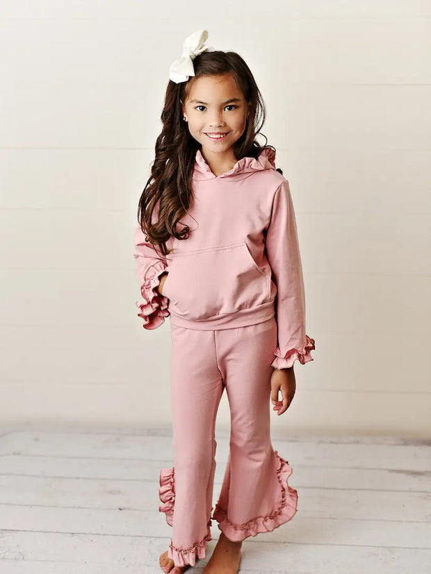 Kids Hooded Ruffle Pocket Lounge Set