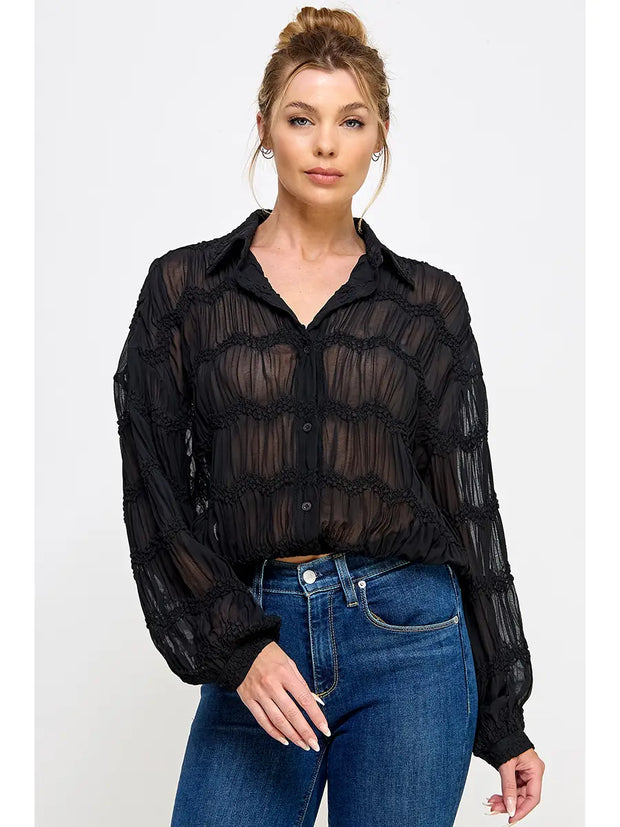 Romantic Sheer Button Front Blouse NB