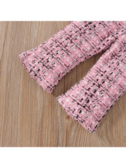 2pcs Baby Tweed Plaid Long Sleeve Top and Trousers Set