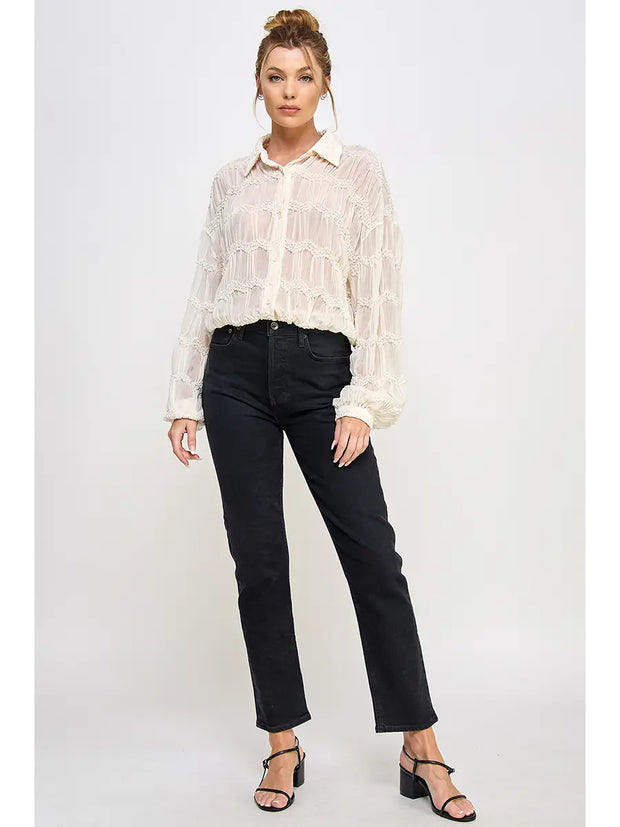Romantic Sheer Button Front Blouse NB