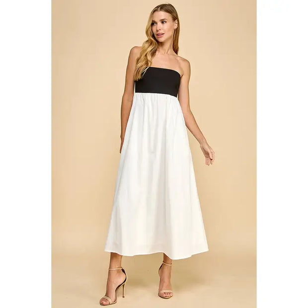 NB Strapless Empire Line Block Midi Dress NB Strapless Empire Line Block Midi Dress