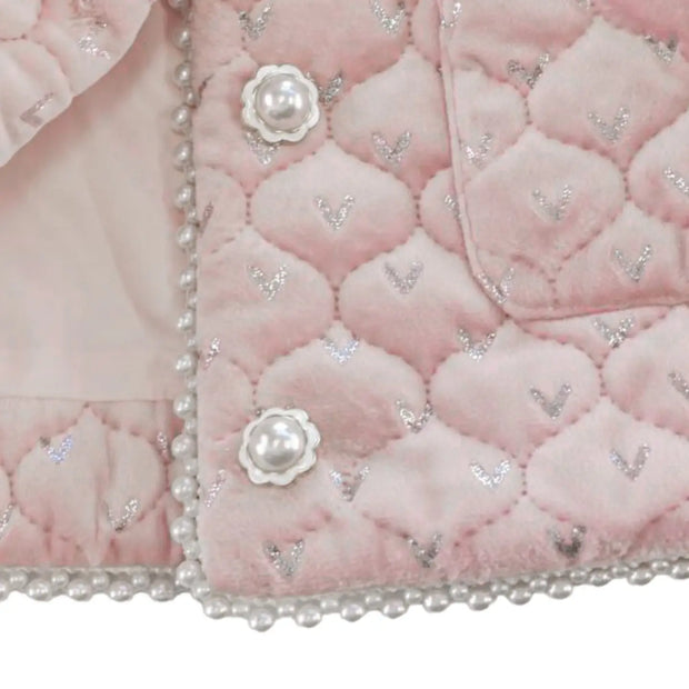 Child Pearl Trim Velvet Quilted Jacket
