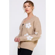 Addi Raised Flower Button Front Cardigan NB