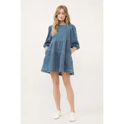 NB DENIM TIER DRESS 3/4 SLEEVE