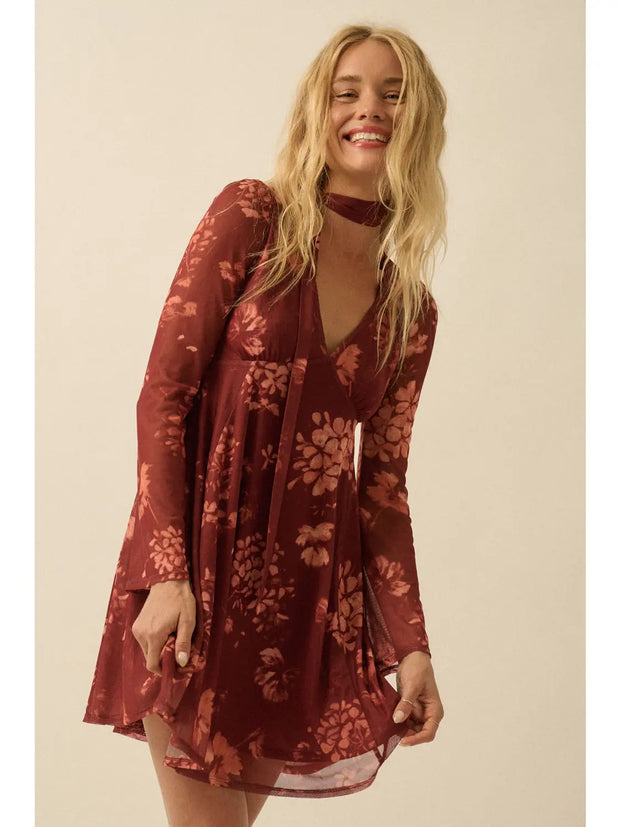 Floral Mesh  Dress with Scarf NB