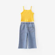 Toddler Girl 2pcs Camisole & Embroidery Denim Jeans Set