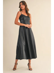 SANDY  Leather  A Line Midi Dress