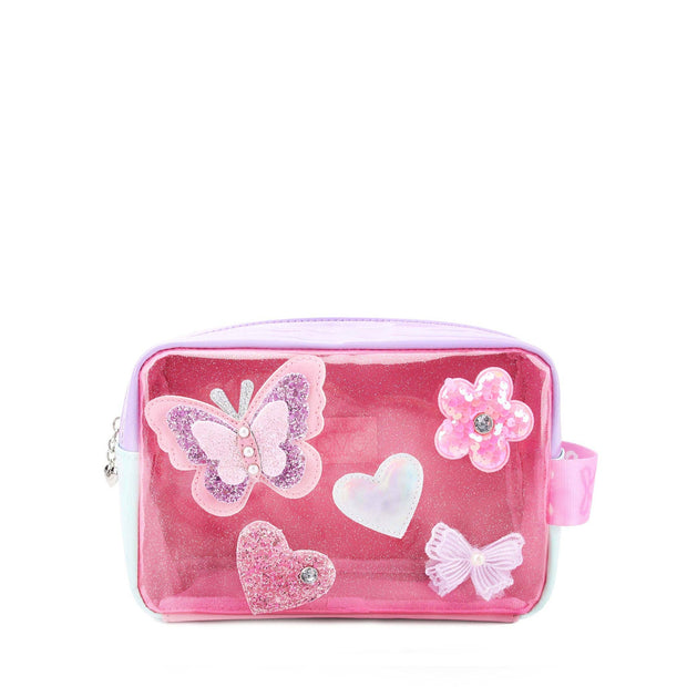 Butterfly, Heart, and Daisy Patched Clear Pouch