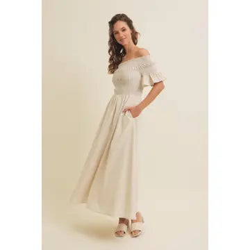 NB Off Shoulder Linen Maxi Dress