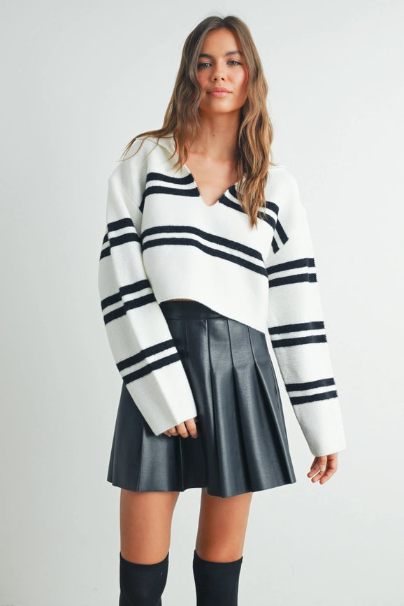 Bri stripe Crop Collar Sweater NB
