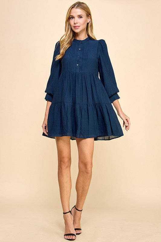 NB Pleated long sleeve dress