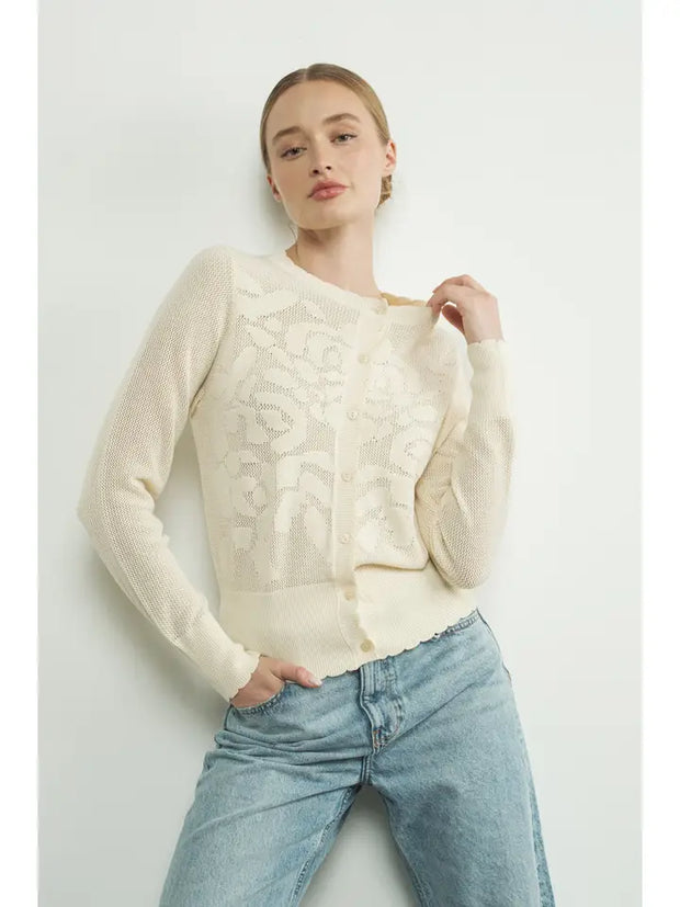 NB Flower Pattern Open Sweater Cardigan