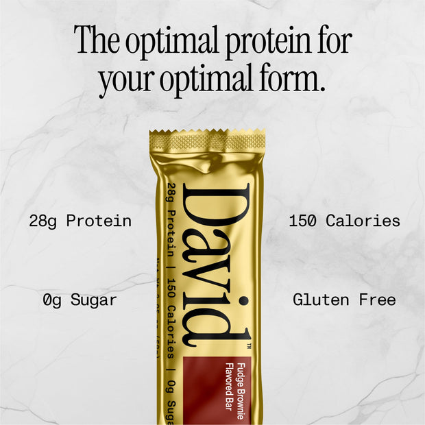 David High Protein Bars No Sugar - Sugar Free Protein Bars, Low Carb, Gluten Free - 28g of Protein, 150 Calories - David Bar On-The-Go Snack - Fudge Brownie Flavor, Pack of 12