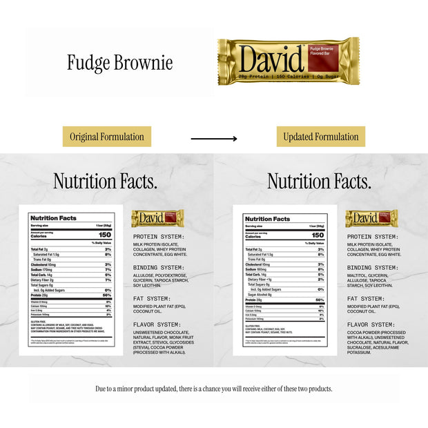 David High Protein Bars No Sugar - Sugar Free Protein Bars, Low Carb, Gluten Free - 28g of Protein, 150 Calories - David Bar On-The-Go Snack - Fudge Brownie Flavor, Pack of 12