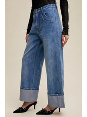 Pari Cuffed Wide Leg Denim Pants NB