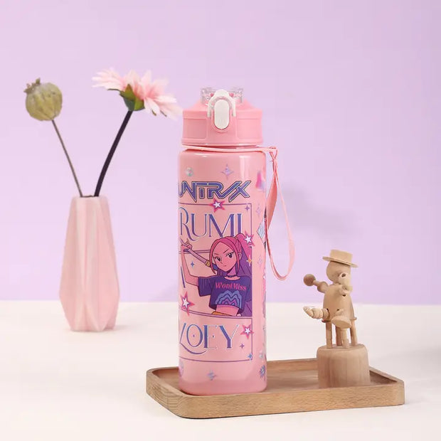 Kpop Demon Hunters Straw Cup Portable Plastic Water Bottle