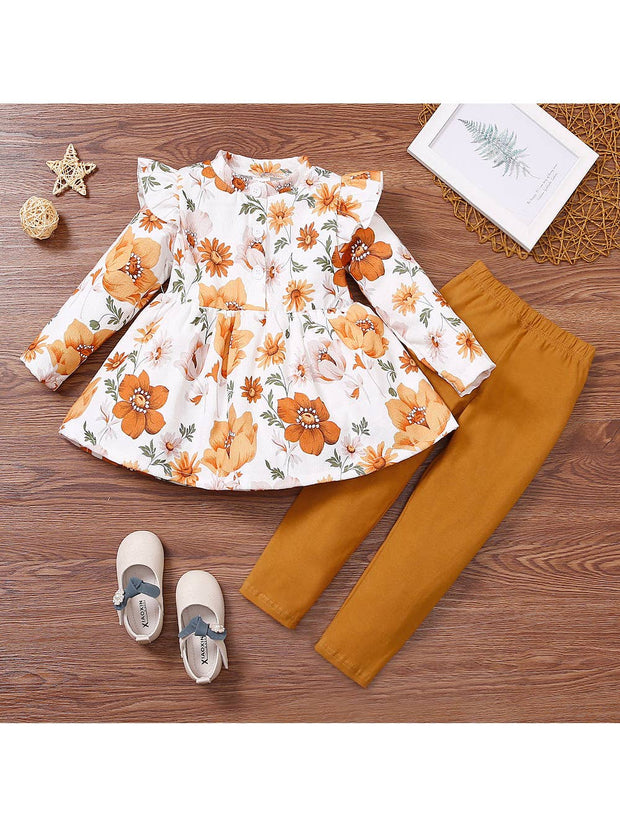 2 Piece Toddler Girl Floral Top and Pants Set