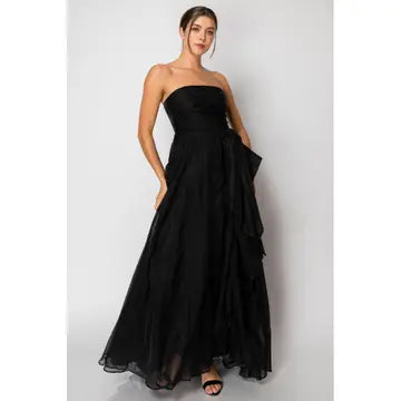 NB Organza Sleeveless Draped Bodice Maxi Dress