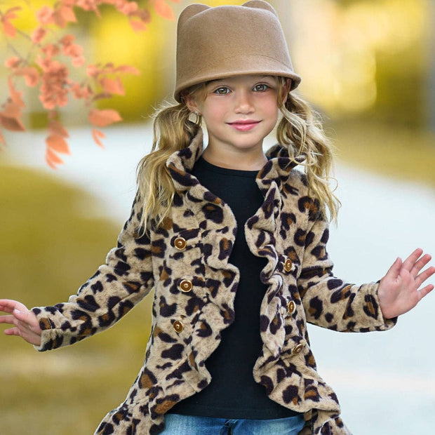 Leopard Ruffle Fleece Cardigan